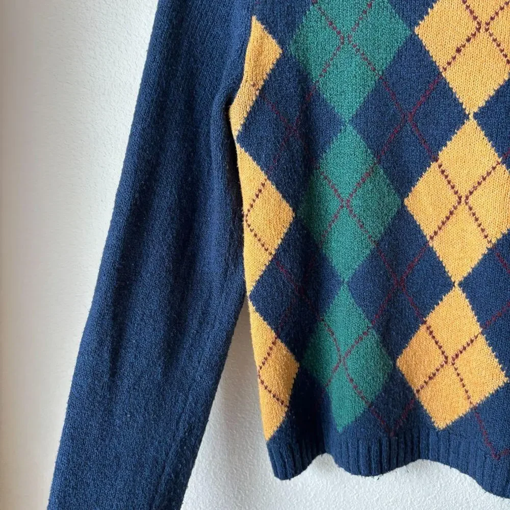 American Eagle Academia School Argyle Navy Blue Sweater Medium